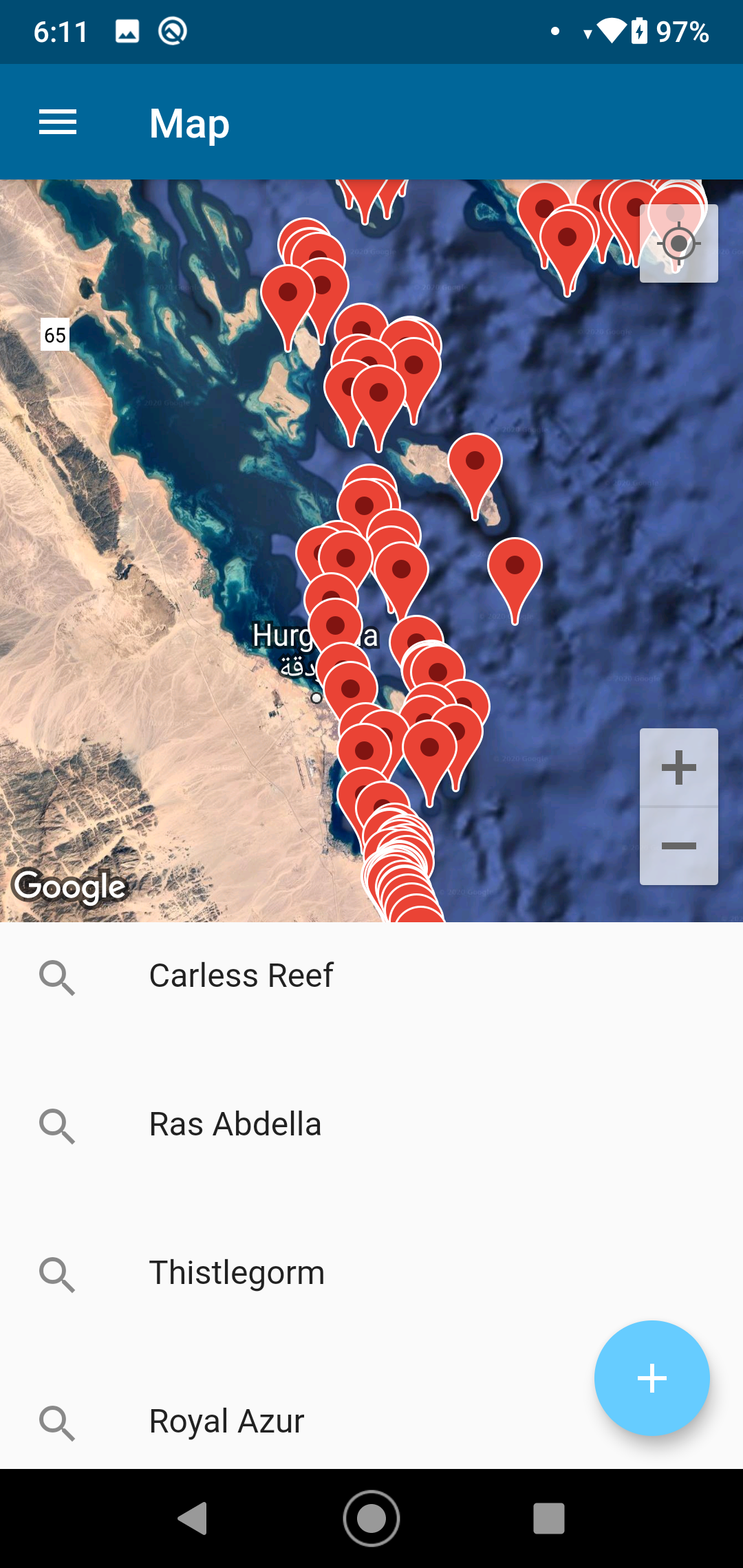 Map of nearby dive sites